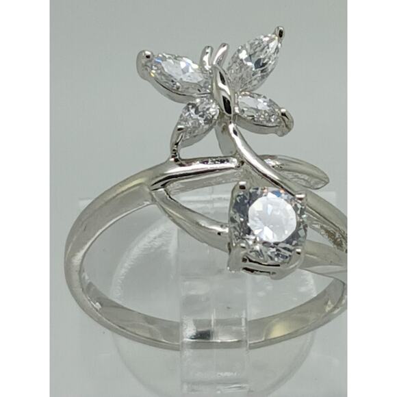 Vintage White Gold GP Round Marquise Cut Sim Diamond CZ Butterfly Ring Size 8.5 - Picture 5 of 10